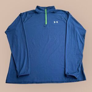 Under Armour UA Heat Gear 1/4 Zip Loose Long Sleeve Pullover L Navy Blue Green